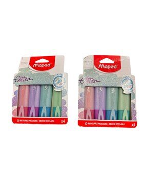 Set of 2 - Maped Glitter Pastel Highlighters - Pack Of 4 With Recyclable Packagi